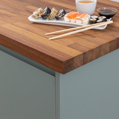 Solid Iroko Kitchen Worktop - 2000mm x 620mm x 27mm - Premium Wood Worktops 2m Iroko Wooden Timber Counter Tops, Wood Block Stave