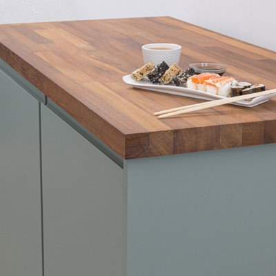 Solid Iroko Kitchen Worktop - 2000mm x 620mm x 27mm - Premium Wood Worktops 2m Iroko Wooden Timber Counter Tops, Wood Block Stave