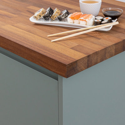 Solid Iroko Kitchen Worktop 2000mm x 620mm x 40mm Premium Wood Worktops 2m Iroko Wooden Timber Counter Tops Real Wood Block Stave