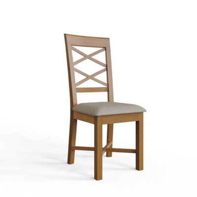 Solid Natural Oak Cross Back Pair Of Dining Chairs