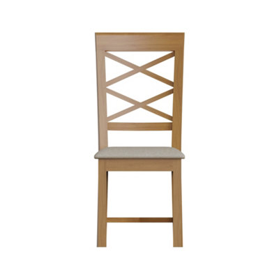 Solid Natural Oak Cross Back Pair Of Dining Chairs