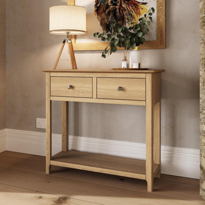 Solid Oak 2 Drawer Console Table Natural Oak Large
