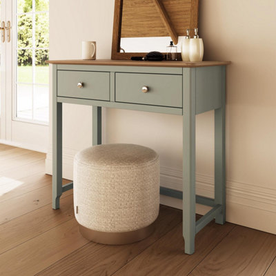Solid Oak 2 Drawer Sage Green Dressing Table Large Bedroom Furniture Modern