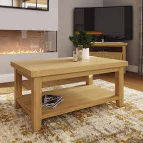 Solid Oak 2 Tier Coffee Table Natural Finish
