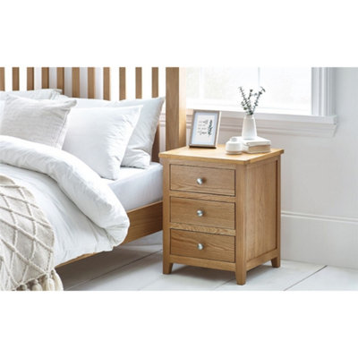 Solid Oak 3 Drawer Bedside Table | DIY at B&Q
