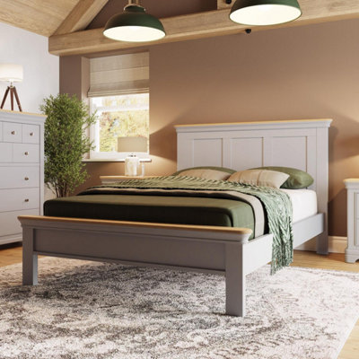 Solid Oak Bed Frame UK Double 4FT6 Low Grey Painted Finish