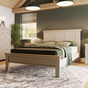 Solid Oak Bed Frame UK Double 4FT6 Low Putty Painted Finish