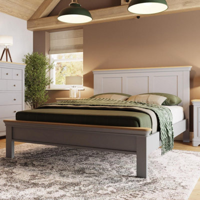 Solid Oak Bed Frame UK King Size 5FT Low Grey Painted Finish