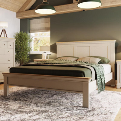 Solid Oak Bed Frame UK King Size 5FT Low Putty Painted Finish