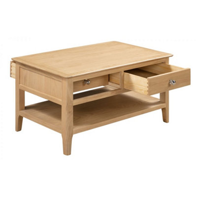 Solid Oak Coffee Table with 2 Drawers