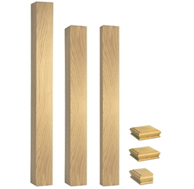 Solid Oak Complete 90mm Square Newel Post Kit Inc Cap's UK Manufactured Traditional Products Ltd