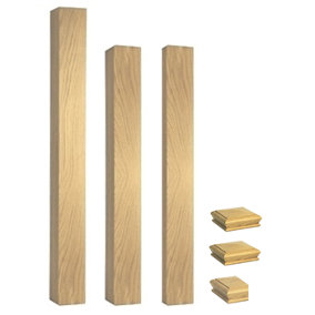 Solid Oak Complete 90mm Square Newel Post Kit Inc Cap's UK Manufactured Traditional Products Ltd