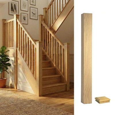 Solid Oak Complete Newel Post 82mm x 82mm x 1400mm Inc Cap UK ...