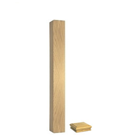 Solid Oak Complete Square Newel Post 90mm x 90mm x 1200mm Inc Cap UK Manufactured Traditional Products Ltd