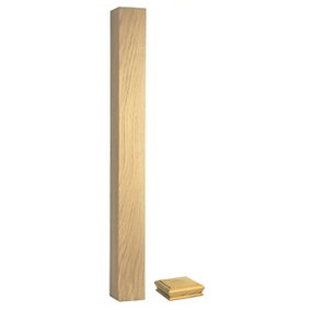 Solid Oak Complete Square Newel Post 90mm x 90mm x 1400mm Inc Cap UK Manufactured Traditional Products Ltd