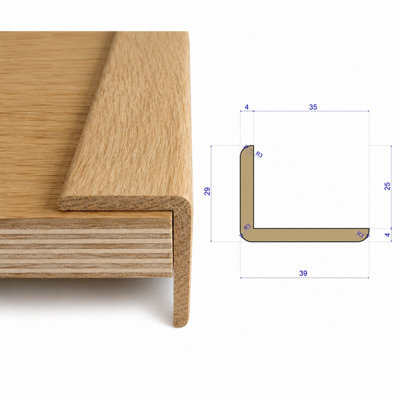Solid Oak L-Beads Corner Moulding Edge - 0.9m - 39 x 29mm - Unfinished
