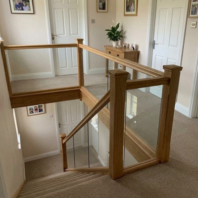 Solid Oak Made-to-Measure 10mm Glass & Timber Stair Balustrade Kit 1.0m ...