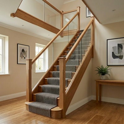 Solid Oak Made-to-Measure 10mm Glass & Timber Stair Balustrade Kit 1.0m ...