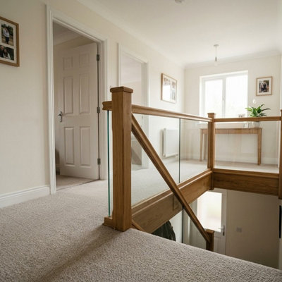 Solid Oak Made-to-Measure 10mm Glass & Timber Stair Balustrade Kit 1.5m ...