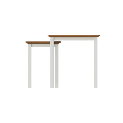 Solid Oak Nest Of 2 Tables Cream Linen Ready Assembled
