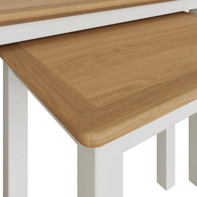 Solid Oak Nest Of 2 Tables Cream Linen Ready Assembled