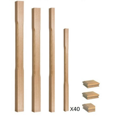 Solid Oak Newel Post Stop Chamfer 90mm and 41mm Spindle Kit UK Manufactured Traditional Products Ltd