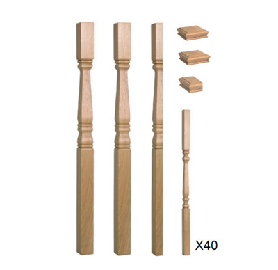 Solid Oak Provincial 90mm Newel Post and 41mm Spindle Kit UK Manufactured Traditional Products Ltd