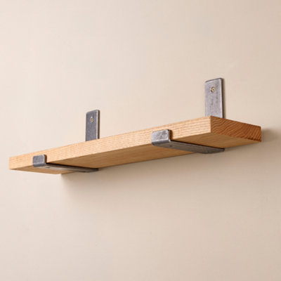 Solid Oak  Shelf with Inverted Brackets  - 120cm Wooden Shelf