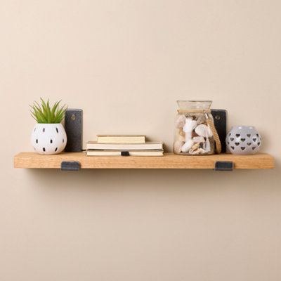 Solid Oak  Shelf with Inverted Brackets  - 130cm Wooden Shelf