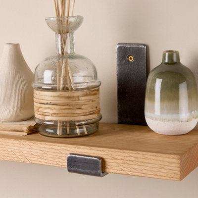 Solid Oak  Shelf with Inverted Brackets  - 130cm Wooden Shelf