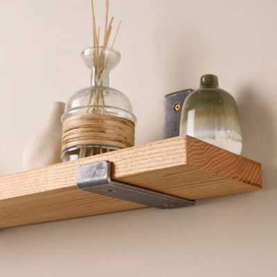 Solid Oak  Shelf with Inverted Brackets  - 130cm Wooden Shelf