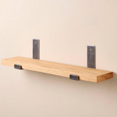 Solid Oak  Shelf with Inverted Brackets  - 130cm Wooden Shelf
