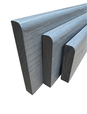 Solid Oak Skirting Board Rounded Edge Grey Oak Finish (L) 2400mm x (W) 95mm x (T) 20mm