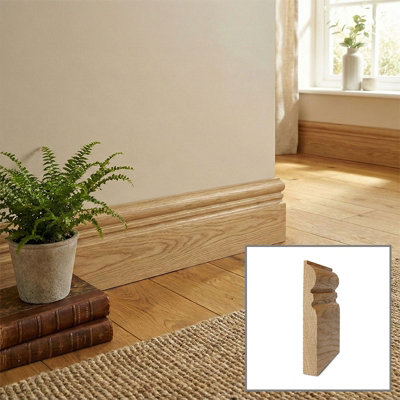 Solid Oak Skirting Boards 2.4m SK6 95mm - Pack of 3 UK Manufactured Traditional Products Ltd