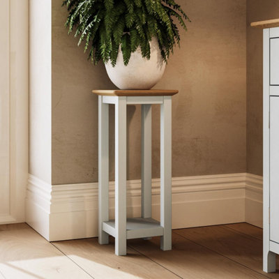 Solid Oak Tall Side Table Cream Linen Ready Assembled