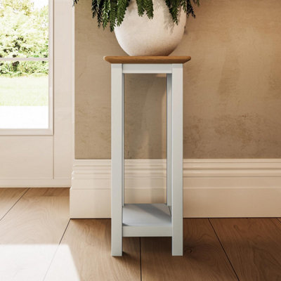 Solid Oak Tall Side Table Cream Linen Ready Assembled