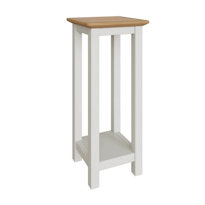 Solid Oak Tall Side Table Cream Linen Ready Assembled