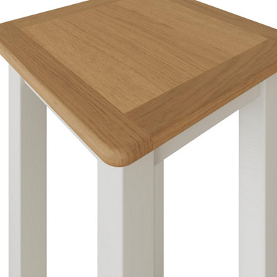 Solid Oak Tall Side Table Cream Linen Ready Assembled