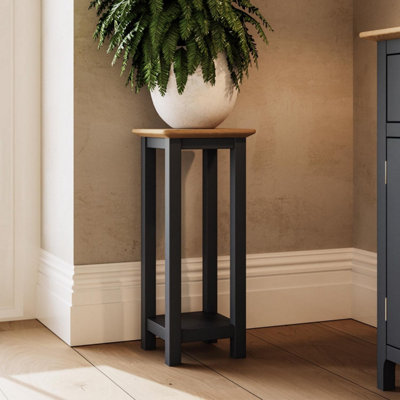 Solid Oak Tall Side Table Graphite Blue Ready Assembled