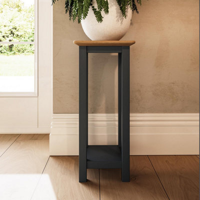 Solid Oak Tall Side Table Graphite Blue Ready Assembled