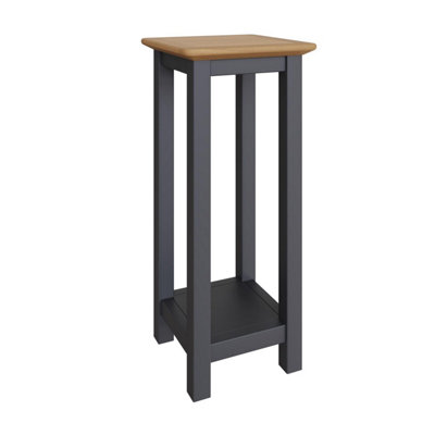 Solid Oak Tall Side Table Graphite Blue Ready Assembled
