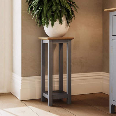Solid Oak Tall Side Table Grey Ready Assembled