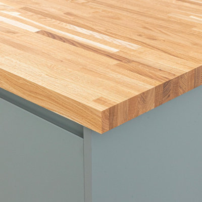 Solid Oak Worktop - 2400mm x 620mm x 40mm - Premium Wood Worktops 2.4m Oak Worktop Wooden Kitchen Tops Real Wood Block Stave