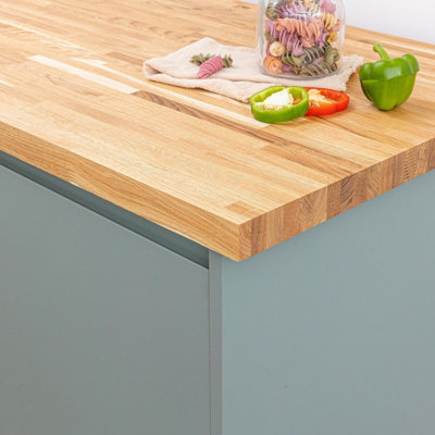 Solid Oak Worktop - 2400mm x 620mm x 40mm - Premium Wood Worktops 2.4m Oak Worktop Wooden Kitchen Tops Real Wood Block Stave
