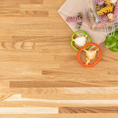 Solid Oak Worktop - 2400mm x 620mm x 40mm - Premium Wood Worktops 2.4m Oak Worktop Wooden Kitchen Tops Real Wood Block Stave