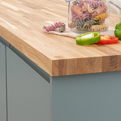 Solid Oak Worktop - 2400mm x 620mm x 40mm - Premium Wood Worktops 2.4m Oak Worktop Wooden Kitchen Tops Real Wood Block Stave