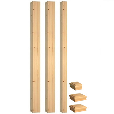 Solid Pine Complete 90mm Square Newel Post Kit Inc Cap's UK Manufactured Traditional Products Ltd