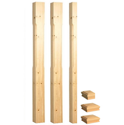 Solid Pine Complete 90mm Stop Chamfer Newel Post Kit Inc Cap's UK Manufactured Traditional Products Ltd