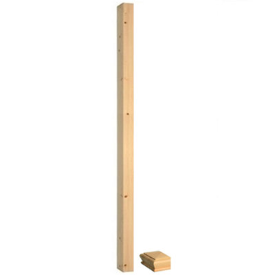 Solid Pine Complete Half Square Newel Post 90mm x 44mm x 1500mm Inc Cap UK Manufactured Traditional Products Ltd