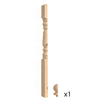 Solid Pine Complete Oxford Half Newel Post 90mm x 44mm x 1500mm Inc Cap ...